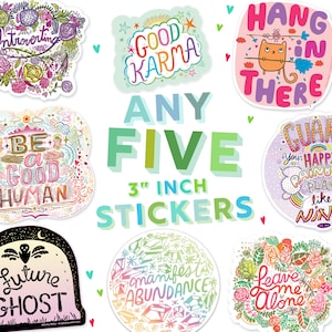5 STICKER BUNDLE - five vinyl stickers - build your own sticker bundle - 5 sticker pack - matte stickers - gloss stickers - holo stickers