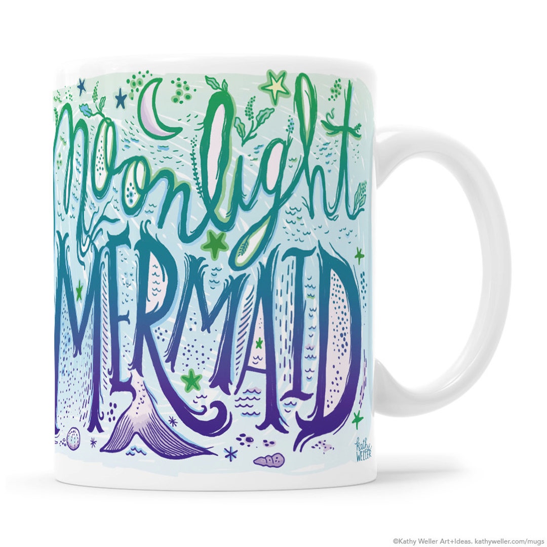 Silkwishes Mermaid Coffee Mug 11 Oz - Black And White Ceramic Mug With Mermaid Design