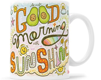 Cute Avocado Mug, Cute Avocado Gift, Morning Mug, Plant Based Gift, Good Morning Mug, Rainbow Mug, Kawaii Avocado Gift, Avocado Toast Gift
