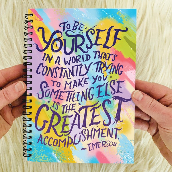 Be Yourself Notebook: Emerson Quote, Rainbow Art, Self Care Gift