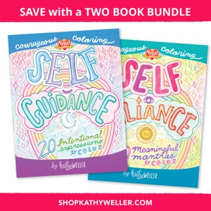 K&ouml;nnte beinhalten: Zwei Malb&uuml;cher mit Regenbogen-Designs und den Worten "Self Guidance" und "Self Reliance" auf den Covern. Die B&uuml;cher sind Teil einer "My Self Series" und enthalten 20 bewusste Ausdr&uuml;cke und bedeutungsvolle Mantras zum Ausmalen. Die B&uuml;cher sind von Kathy Weller.