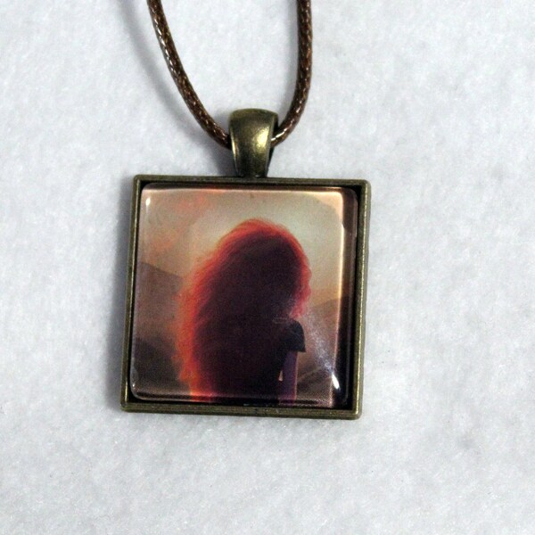 Redheaded Scottish Princess Looking Off into The Rolling Hills Square Cabochon Neckalce with an 18" Brown Cord