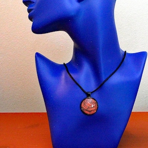 Red Stained-glass Rose Under a Round Cabochon on an 18&quot; Black Cord Necklace