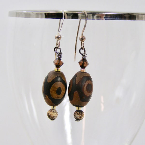 Earrings,Women's Earrings,Brown Earrings,Women's Jewelry,Sterling Silver Ear Wires,Mary Ellen Designs,Gifts For Her,Tibet Beads