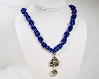 Celtic,Trinity Knot,Macramé Blue Satin Necklace,Women's Necklaces,Blue Jewelry,Jewelry,Necklaces,Mary Ellen Designs,Gift For Her,Statement