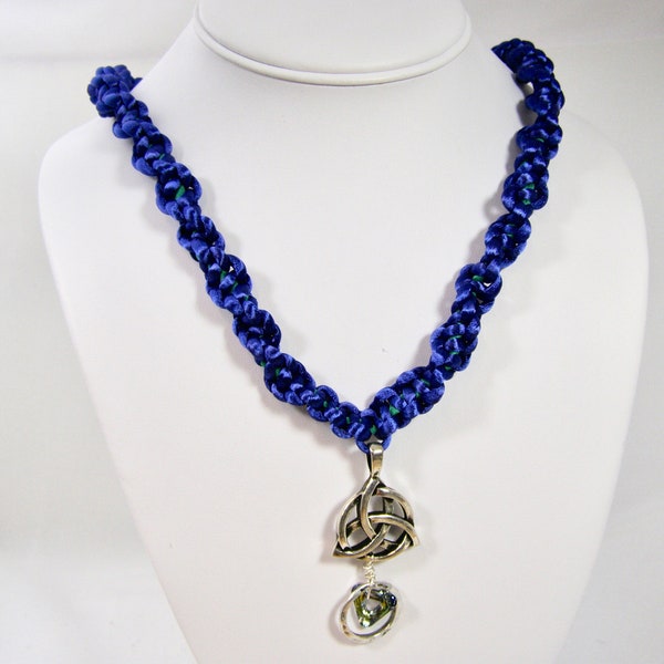 Celtic,Trinity Knot,Macramé Blue Satin Necklace,Women's Necklaces,Blue Jewelry,Jewelry,Necklaces,Mary Ellen Designs,Gift For Her,Statement