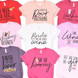 Wine Bachelorette T-Shirt: Funny Drinks Theme, Soft Jersey Knit