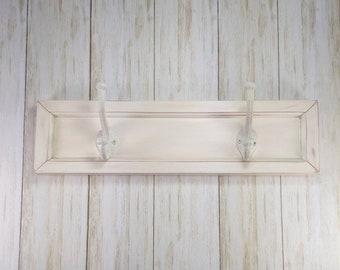 Antique White Small Wall Mounted Coat Rack Farmhouse Style Entryway Organizer