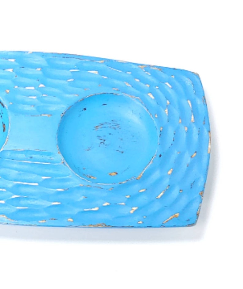 Turquoise Candle Holder Shabby Distressed Beach Cottage Decor Wooden Candle Tray image 2