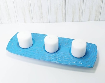 Candle Holder Tray Beach Cottage Decor Shabby Distressed Ocean Blue