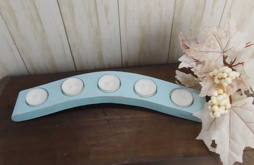 Sky Blue Tea Light Holder Shabby Beach Cottage Chic Distressed Painted