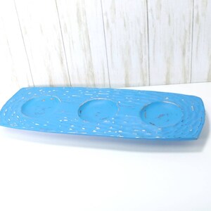 Turquoise Candle Holder Shabby Distressed Beach Cottage Decor Wooden Candle Tray image 3