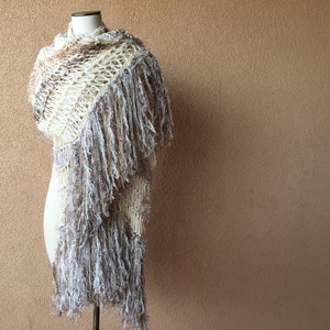 Extra Long Scarf Fringe Knit Accessories. Wide Scarf Hand Knit Scarf Extra Length Ivory Cream, Taupe, Beige, Grey Shawl Shoulder Wrap