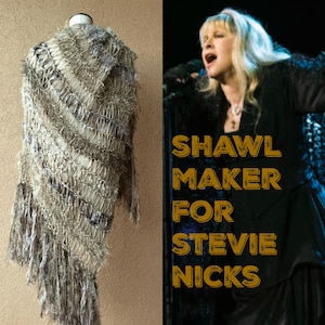 The Chosen Shawl on Mary Knit by Crickets Celeste Meyeres Taupe Brown Long Fringe Wrap Black Beige Shawl image 8