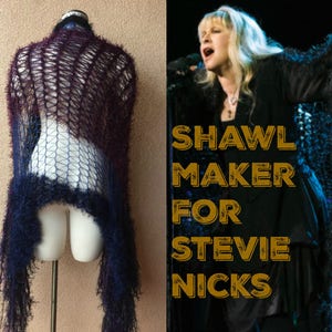Dark Lace Shawl, Evening Shawl, Midnight Blue and Black Evening Wrap, Formal Clothing Stevie Nicks Style Clothing with Purple, Navy, Maroon