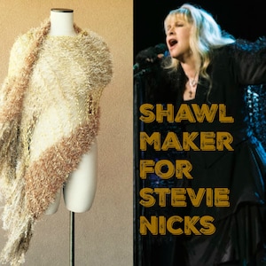 Authentic Stevie Nicks Shawl in GDW Shawl Colors (Gold Dust Woman Shawl) Gold Shawl with Fringe (Designer Stevie Nicks Shawl Contest Winner)