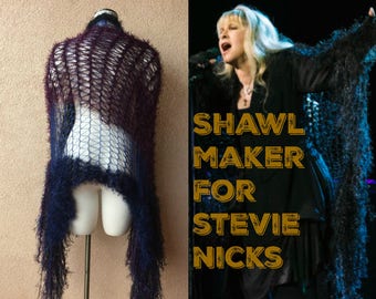 Dark Lace Shawl, Evening Shawl, Midnight Blue and Black Evening Wrap, Formal Clothing Stevie Nicks Style Clothing with Purple, Navy, Maroon