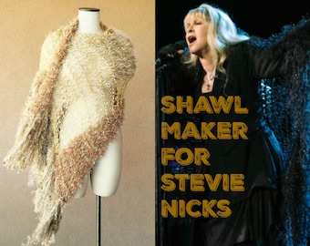 Authentic Stevie Nicks Shawl in GDW Shawl Colors (Gold Dust Woman Shawl) Gold Shawl with Fringe (Designer Stevie Nicks Shawl Contest Winner)