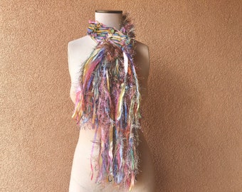 Rainbow Fringe Scarf. Garden Pastel Rainbow Scarf Rainbow Ribbon Scarf Multicolor Rainbow Fashion Scarf Knit Accessories for Women