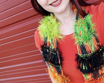 Halloween Scarf - Orange Black Green Accessories Scarf Sparkle Scarf Ribbon Scarf Bold Scarf