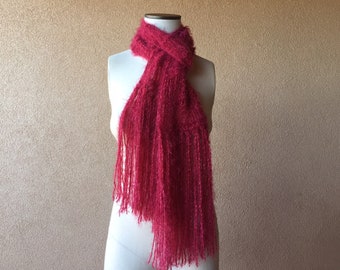 Red Scarf Gift for Wife Cranberry Scarf Knit Red Accessories Scarf with Fringe Mom Gift for Her