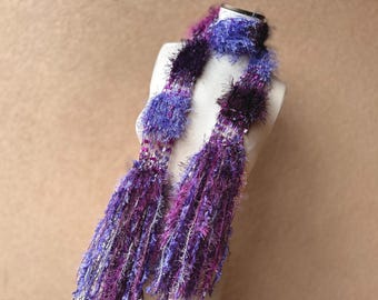 Purple Scarf Women Gift Hand Knit Soft Scarf with Lavender, Lilac, and Berry