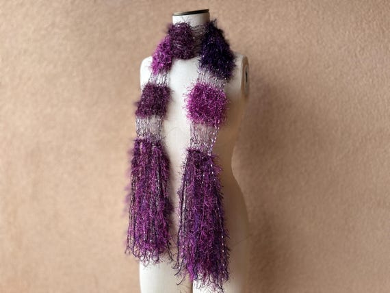 Purple and Plum Spring Scarf with Fringe. One of a Kind