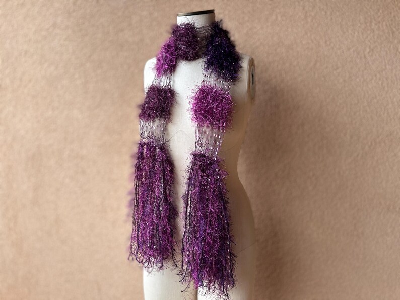 Purple and Plum Spring Scarf with Fringe. One of a Kind Bild 1