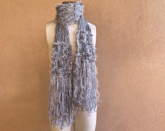 Grey Scarf Gift-for-Her Silver Ribbon Scarf Gift for Woman Fashion Accessories Silver Scarf with Fringe Sparkles