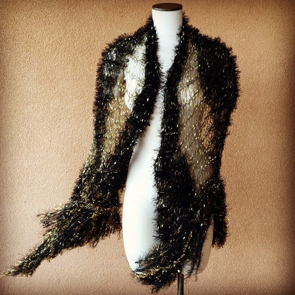 Stevie Nicks Gift for Her Stevie Nicks Scarf Birthday Gift Stevie Nicks Shawl Black and Gold Shawl Wrap. Designer Crickets Celeste Meyeres