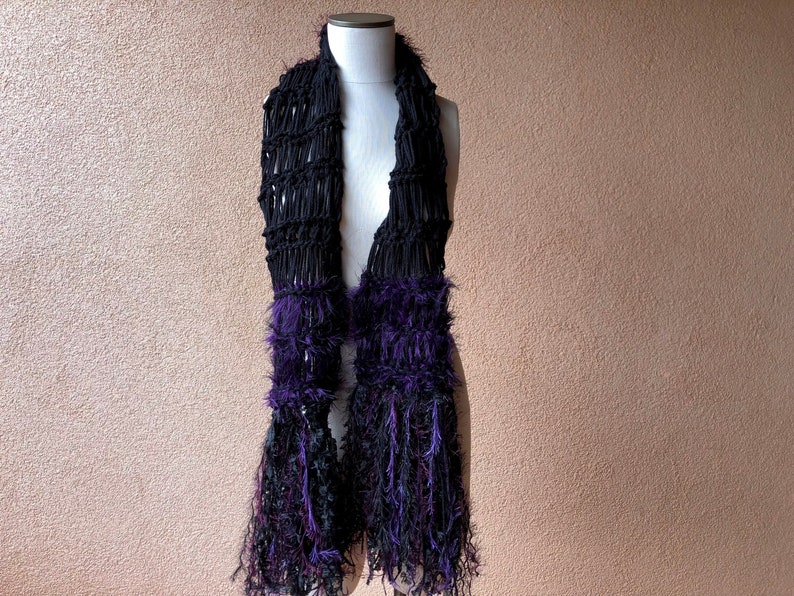 Black and Purple Scarf, Long Warm Scarf for Womens Winter Gift image 6