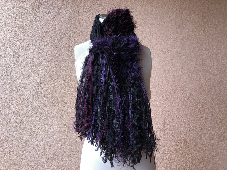 Black and Purple Scarf, Long Warm Scarf for Womens Winter Gift image 8