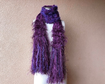 Purple Scarf with Deep Berry Purple Scarf Accessories Knit Purple Scarf with Dark Purple Fringe