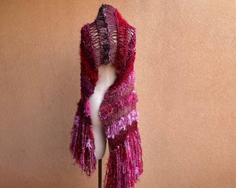 Berry Pink and Red Scarf Girlfriend Gift Extra Long Fringe Wrap with Sparkles