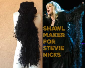 Stevie Nicks Scarf Birthday Gift for Best Friend Female Best Friend Gift Black Scarf Knit by Stevie Nicks Shawl Designer Crickets