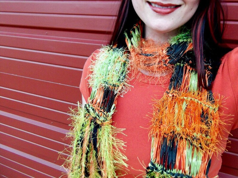 Halloween Scarf Orange Black Green Accessories Scarf Sparkle Scarf Ribbon Scarf Bold Scarf image 3