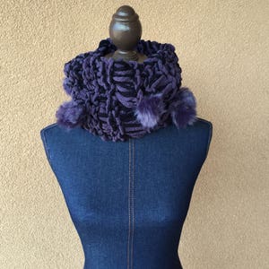 Gift-for-Her Infinity Scarves for Women Chunky Knit Scarf Chunky Scarf Knit Accessories Winter Gift for Women, Soft Pom Pom Knit Teal Scarf Purple+Black