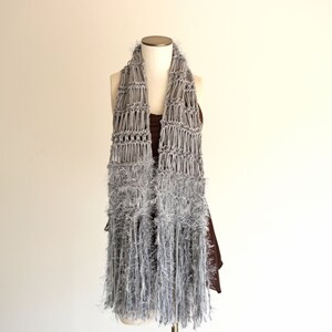 Long Grey Scarf Knit Scarf Grey Scarves for Women Grey Winter Scarf Fringe Soft Grey Scarf Silvery Grey Knit Accessories Chunky Knit Scarf image 3