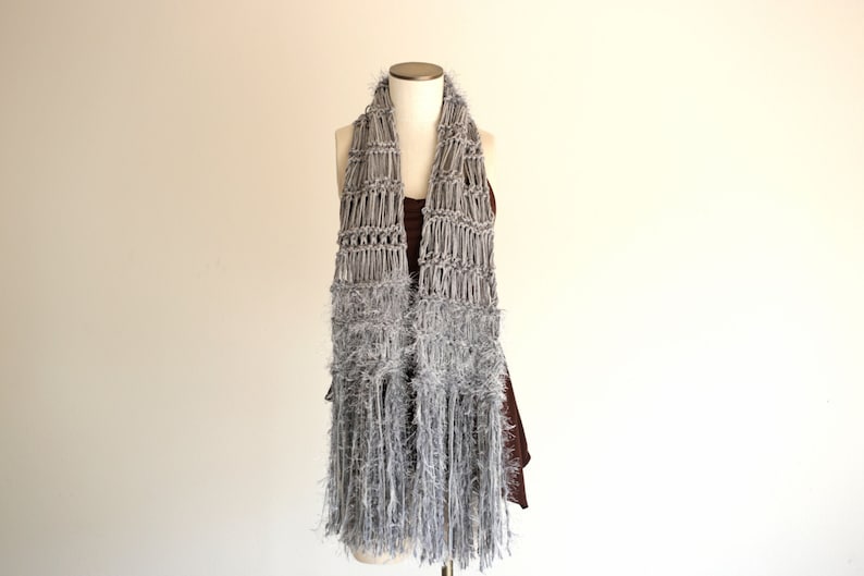 Long Grey Scarf Knit Scarf Grey Scarves for Women Grey Winter Scarf Fringe Soft Grey Scarf Silvery Grey Knit Accessories Chunky Knit Scarf image 3