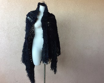 By Stevie Nicks Designer Clothing Gift Knit Accessories Stevie Nicks Clothing Fringed Shawl Black Shawl Warm Black Wrap Fringe Shawl