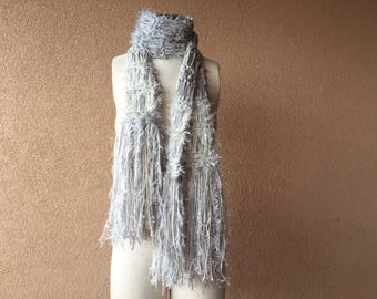 Light Grey Scarf Silver Gray and Ivory Off White Scarf Handmade Accessories Knit Scarf Knit Accessories