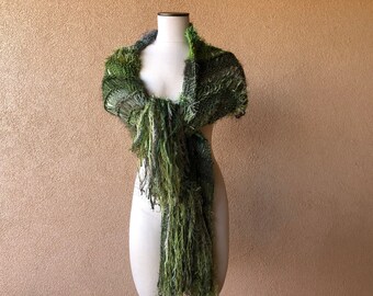 Olive Green Moss Scarf is Soft, Bumpy Textured, Knit Women's Scarf Shawl