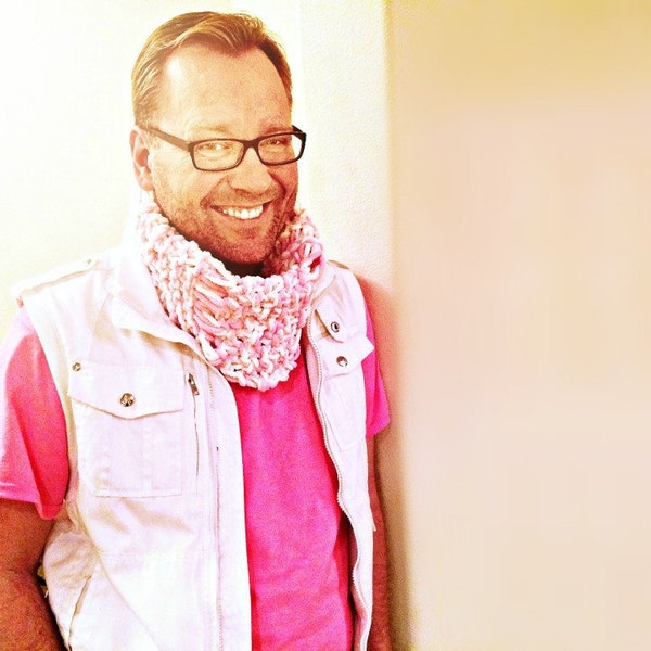 Bright Pink Scarf Pink Cowl Mens Scarf Mens Accessories Pink and White and Pink Scarf Real Men Wear Pink
