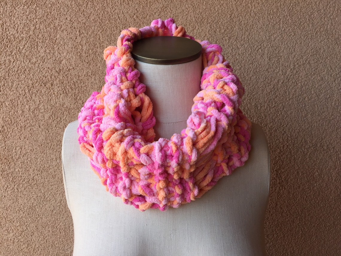 Cowl Scarf Soft Chenille Scarf Short Infinity Scarf Hand Etsy
