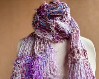 Purple Accessories Purple Scarf Women Gift Hand Knit Scarf with Purple, Pink, Grey, Teal Blue
