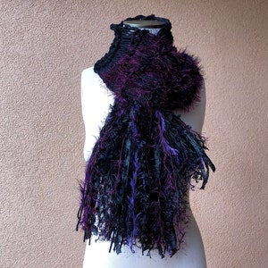 Black and Purple Scarf, Long Warm Scarf for Womens Winter Gift image 1