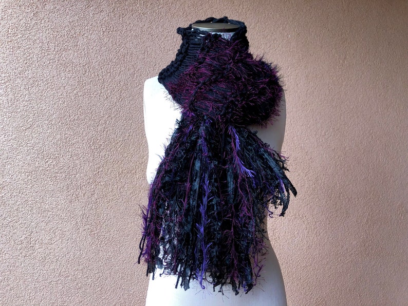 Black and Purple Scarf, Long Warm Scarf for Womens Winter Gift image 1