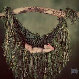 Fairy Green HAMMOCK. Baby Fringe Blanket Photo Prop. Children Nature Garden Photography Prop