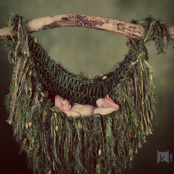 Fairy Green HAMMOCK. Baby Fringe Blanket Photo Prop. Children Nature Garden Photography Prop