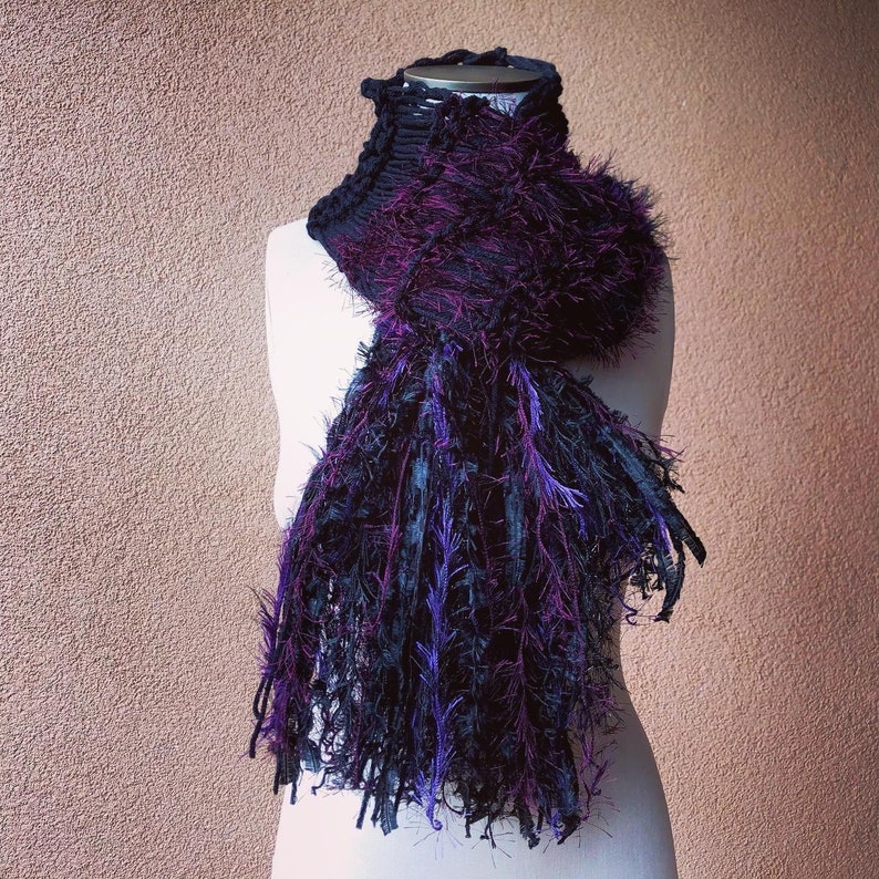 Black and Purple Scarf, Long Warm Scarf for Womens Winter Gift image 3